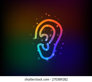 Ear design on dark background, rainbow concept