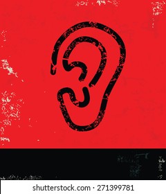 Ear design on grunge background, red version