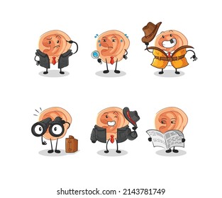 ear detective group character. cartoon mascot vector