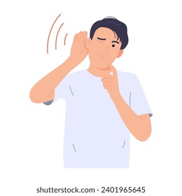 Ear disabled man. Problems with hearing loss. Vector flat illustration. 