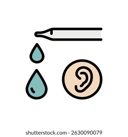 Ícones de gotas de ouvido definem o vetor de cor. Tubo de remédio. Tratamento de saúde, símbolo simples no fundo branco.