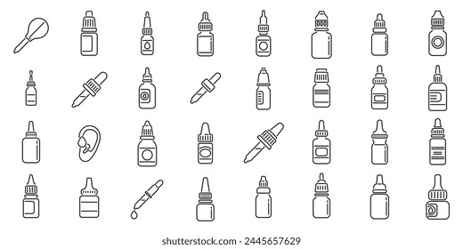 Ear drops icons set outline vector. Medicine tube. Healthy care treatment