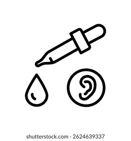 Los íconos de gotas para los oídos establecen un Vector de contorno. Tubo del medicamento. Tratamiento de cuidado saludable, símbolo simple sobre fondo blanco.