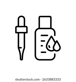 Los íconos de gotas para los oídos establecen un Vector de contorno. Tubo del medicamento. Tratamiento de cuidado saludable, símbolo simple sobre fondo blanco.