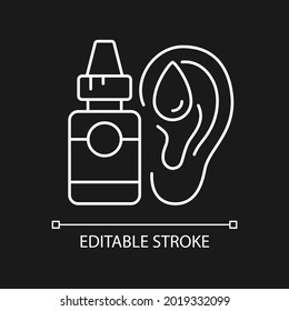 Icono lineal blanco para el tema oscuro. Eliminación de cera. Prevención de inflamaciones oculares. Ilustración personalizable de línea delgada. Símbolo de contorno vectorial aislado para el modo nocturno. Trazo editable