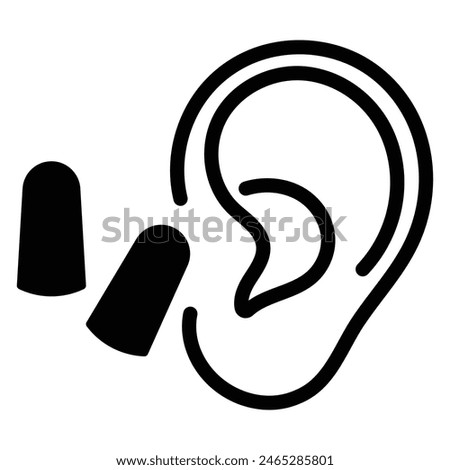 Ear with earplug vector icon. Ear plugs sign. Sleeping quality concept. Noise cancelling earplugs linear icon. Hearing protection.