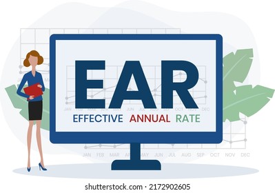EAR - effektive Jahresrate. Akronym Business-Konzept. Vektorgrafik-Konzept mit Schlagwörtern und Symbolen. Buchstabengrafik mit Symbolen für Webbanner, Flyer, Landing Page
