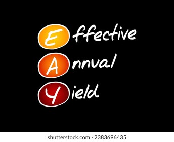EAR Effective Annual Rate - rate of actually earned on an investment or paid on a loan as a result of compounding the interest over a given period of time, acronym text concept