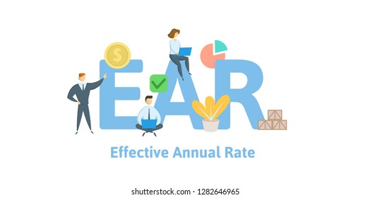 EAR, Effective Annual Rate. Concept with keywords, letters and icons. Colored flat vector illustration. Isolated on white background.