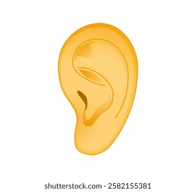 Ear emoji vector design illustration in cartoon style. Human ear isolated on white background. Hearing organ health care. Medical examination, test and treatment of ear, otolaryngology