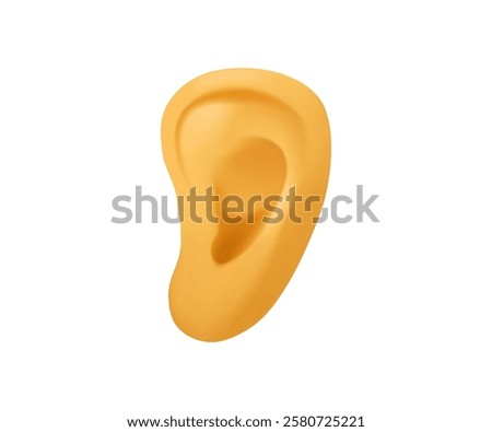 Ear emoji vector design illustration in 3D cartoon style. Realistic human ear isolated on white background. Hearing organ health care. Medical examination, test and treatment of ear, otolaryngology