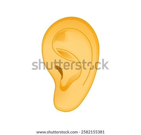 Ear emoji vector design illustration in cartoon style. Human ear isolated on white background. Hearing organ health care. Medical examination, test and treatment of ear, otolaryngology