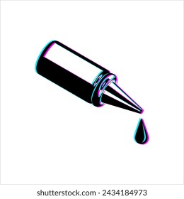 Ear Or Eye Drop Glitch Icon, Fluid Medicine Drop Bottle Vector Art Illustration