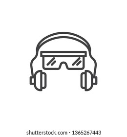 Ear and eye protection line icon. Safety glasses and earphones linear style sign for mobile concept and web design. Ear plugs and goggles outline vector icon. Mandatory symbol, logo illustration.