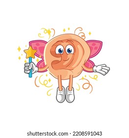 ear fairy with wings and stick. cartoon mascot vector