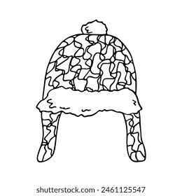 Ear flap hat doodle Hand drawn winter accessories. Single design element for card, print, design, decor