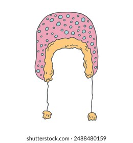 Ear flap hat doodle Hand drawn winter accessories. Single design element for card, print, design, decor