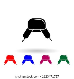 Ear flap winter hat outline multi color icon. Simple glyph, flat vector of winter icons for ui and ux, website or mobile application on white background