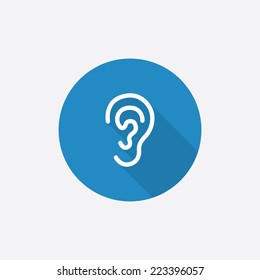 ear Flat Blue Simple Icon with long shadow, isolated on white background  