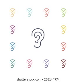 ear flat icons set. Open colorful buttons 