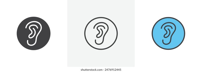 Ear flat thin line icon collection.