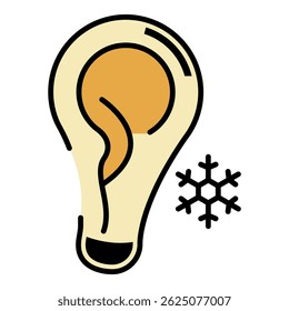 Ícone de queimadura de frio no ouvido. Contorno da orelha congelante ícone do vetor cor plana isolado