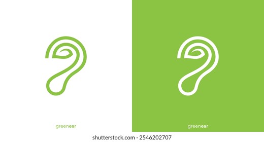 Ear Green Logo. Ear and Leaf with Minimalist Style. Ear Care Logo, Icon, Symbol, Vector, Design Inspiration.