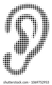 Ear halftone vector icon. Illustration style is dotted iconic Ear icon symbol on a white background. Halftone matrix is circle blots.