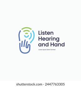 Ear and hand sign with signal icon logo combination. Minimal logo design