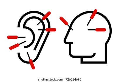 Ear and head acupuncture. Acupuncture symbol isolated on white background