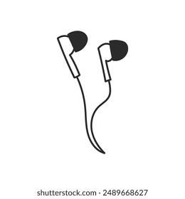 En el oído Auriculares Doodle Línea Icono. Símbolo de auriculares dibujados a mano. Equipo con cable para escuchar música podcast audiolibro radio de sonido. Ilustración vectorial aislada