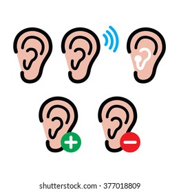 Ear hearing aid, deaf person - health problem icons set