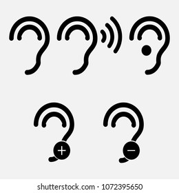 Ear hearing aid deaf problem icons set. Vector illustration.