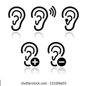 Ear hearing aid deaf problem icons set