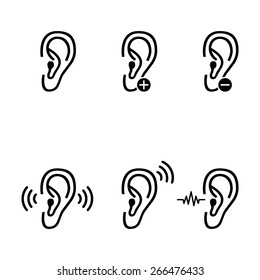 Ear hearing aid deaf problem icons set