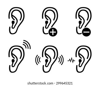 Ear hearing aid deaf problem icons set