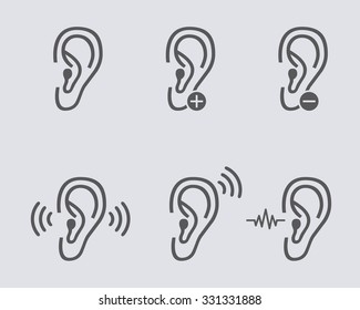 Ear hearing aid deaf problem icon set . Vector illustration