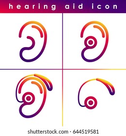 Ear hearing aid deaf problem icons set. Vector symbol isolated on white background. Health problem. Medical sign. Doctor help. Clinic concept. Human disease