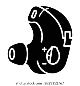 In ear hearing aid device icon for improved sound amplification in ear with amplification, deafness