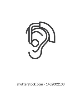 Ear Hearing Aid line icon. linear style sign for mobile concept and web design. Hearing aid behind the ear outline vector icon. Symbol, logo illustration. Vector graphics