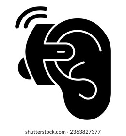 Ear hearing aid solid icon, disability concept, ear and hearing aid sign on white background, deaf aid icon in glyph style for mobile concept and web design. Vector graphics