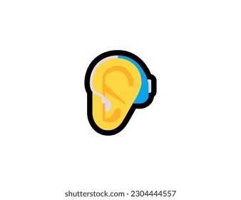 Ear with Hearing Aid vector icon on a white background. Human ear emoji illustration. Isolated Hearing Aid vector emoticon