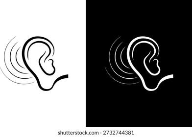Icono de oído del oído con la Ilustración vectorial de las ondas sonoras. eps 10 fondo blanco