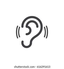 ear, hearing, icon vector, filled flat sign, solid pictogram isolated on white. Symbol, logo illustration. Pixel perfect