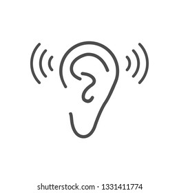 Ear hearing icon. Vector illustration, flat design.