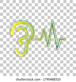 Ear hearing sound sign. Blue to green gradient Icon with Four Roughen Contours on stylish transparent Background. Illustration.