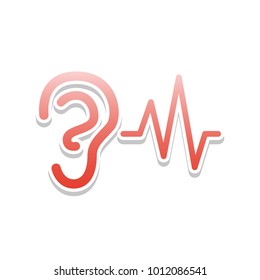 Ear hearing sound sign. Vector. Reddish icon with white and gray shadow on white background. Isolated.