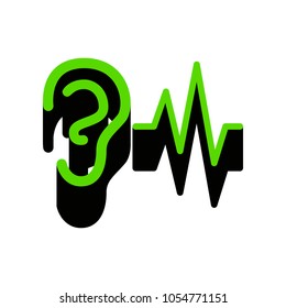 Ear hearing sound sign. Vector. Green 3d icon with black side on white background. Isolated.