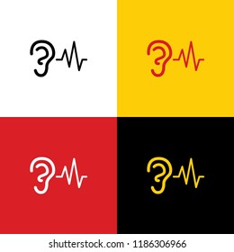 Ear hearing sound sign. Vector. Icons of german flag on corresponding colors as background.