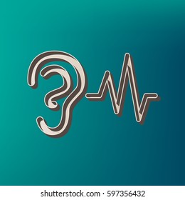 Ear hearing sound sign. Vector. Icon printed at 3d on sea color background.